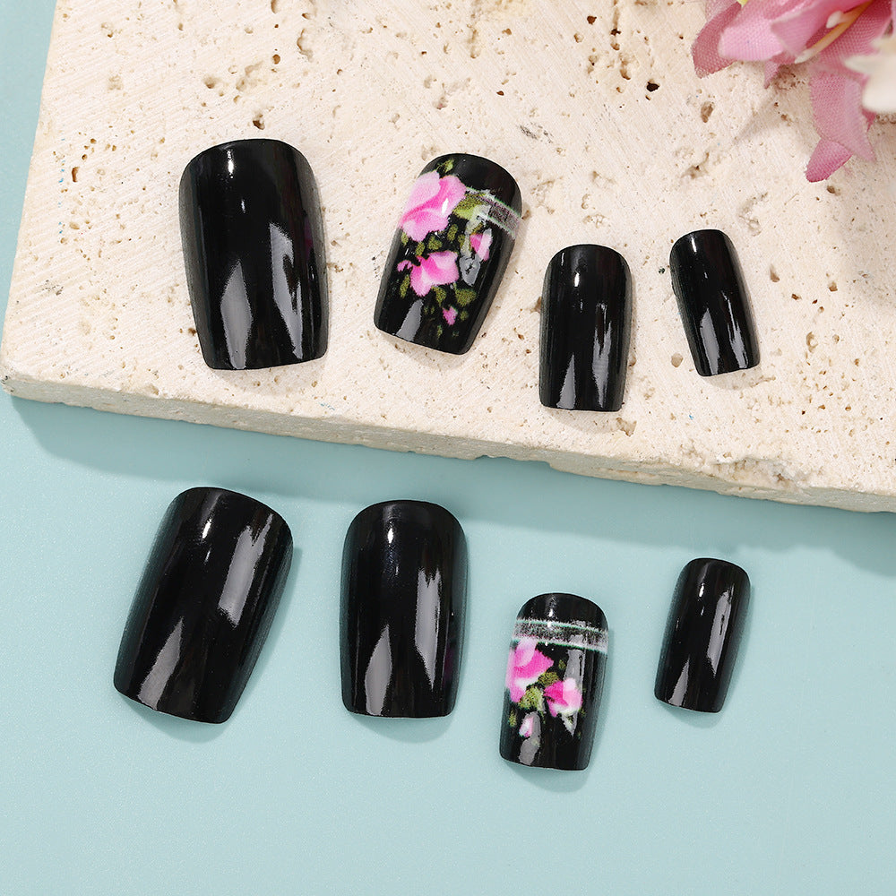 Artificial Nail Set with Elegant Rose Design Bowlift
