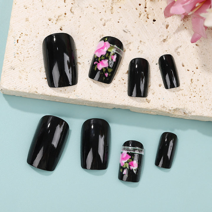 Artificial Nail Set with Elegant Rose Design Bowlift