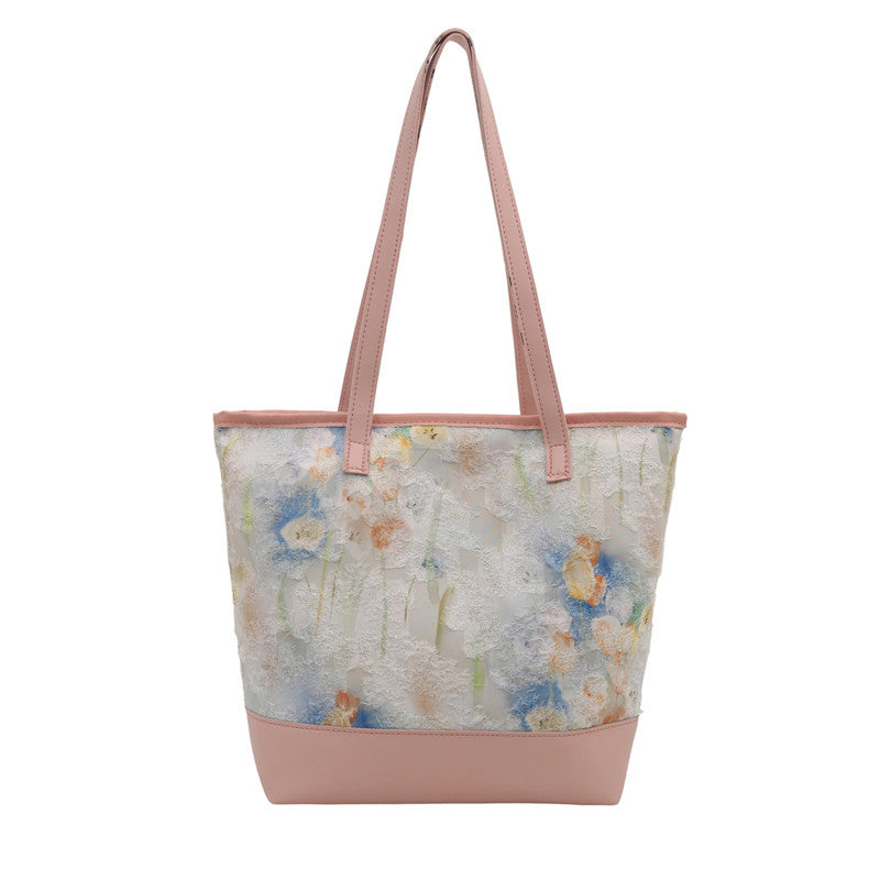 Artistic Floral Embroidered Tote Bag Bowlift