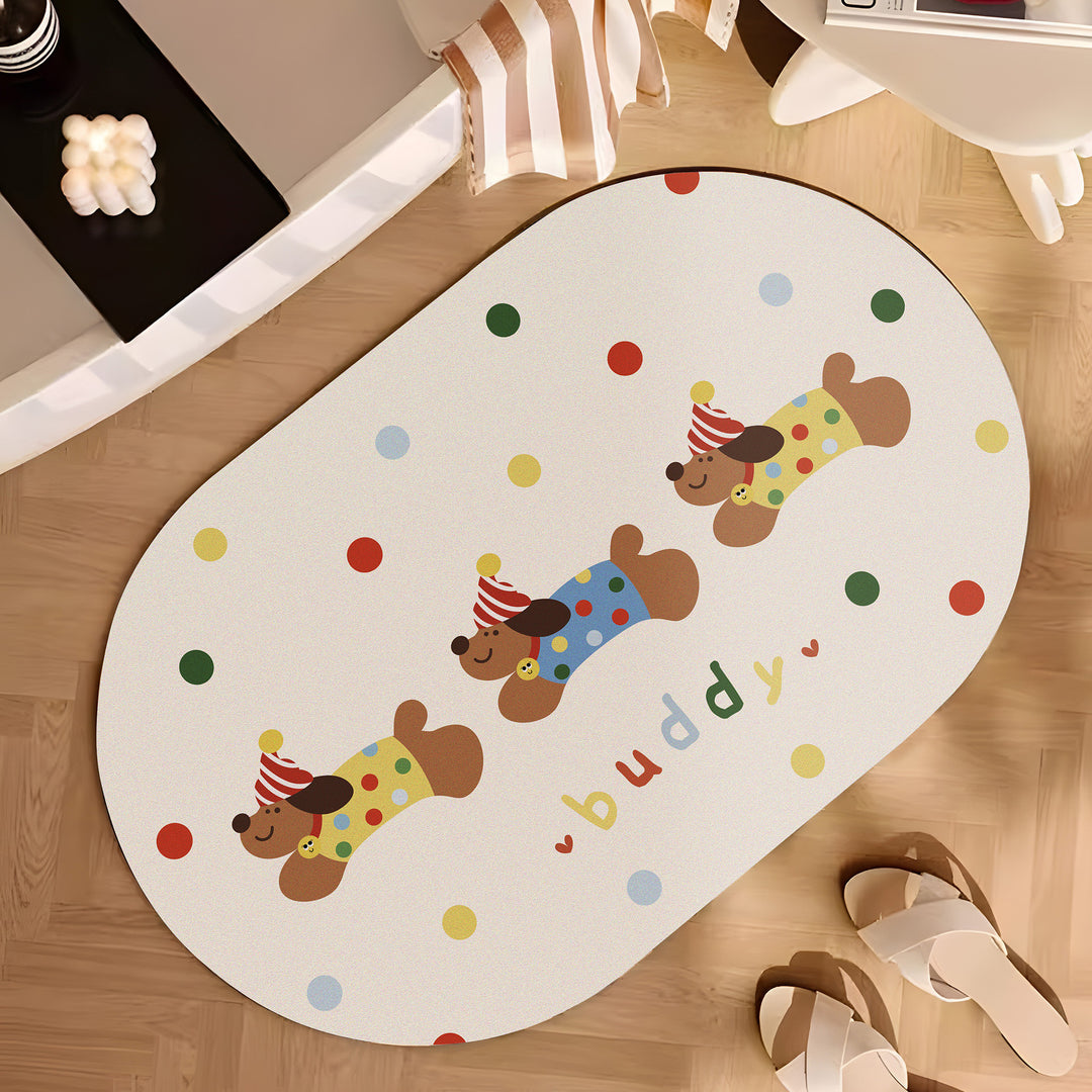 Playful Cartoon Dog-Themed Bath Mat Bowlift