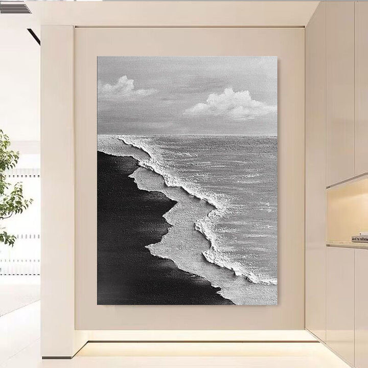 Monochrome Coastal Wave Canvas Artwork