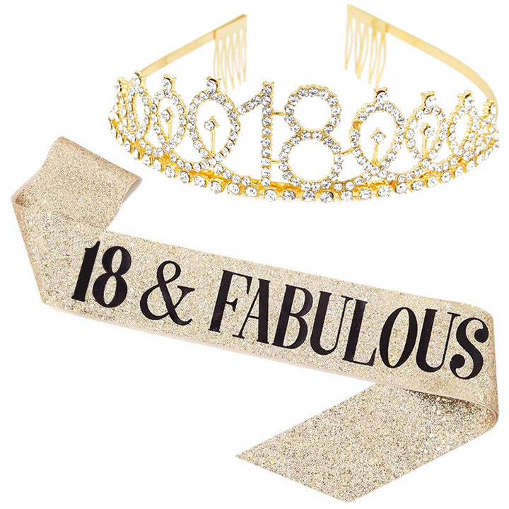 Girl Glittering Birthday Crown and Sash Set Bowlift