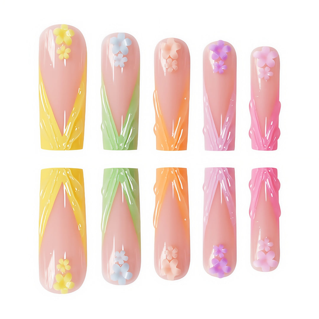 Decorative Floral Sculpted Press-On Nails Bowlift