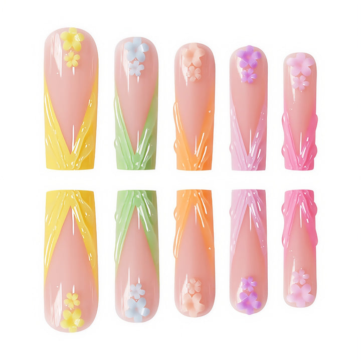Decorative Floral Sculpted Press-On Nails Bowlift