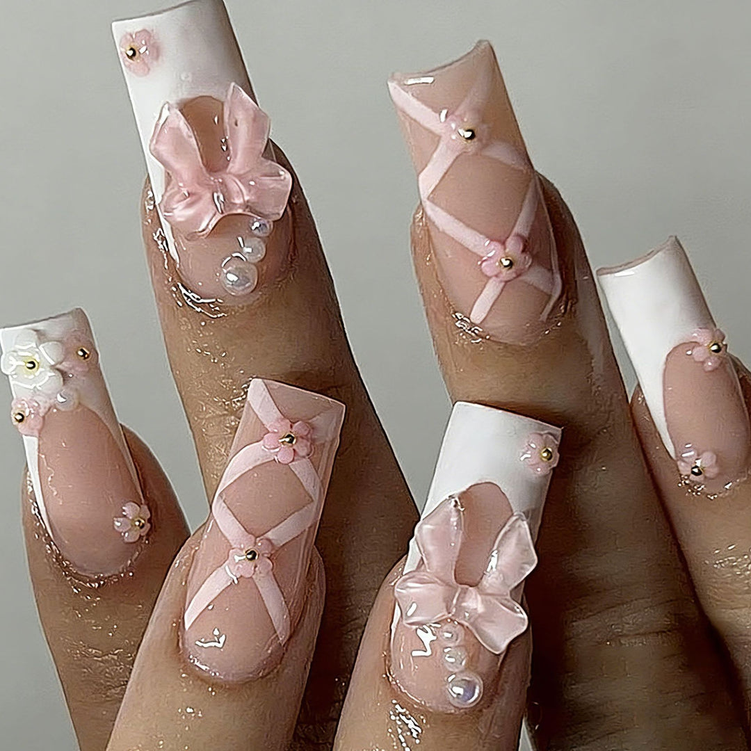 Artistic 3D Nail Tips with Bow Motifs Bowlift