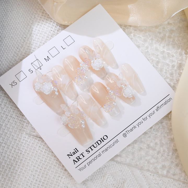 Elegant Floral Press-On Nail Set Bowlift