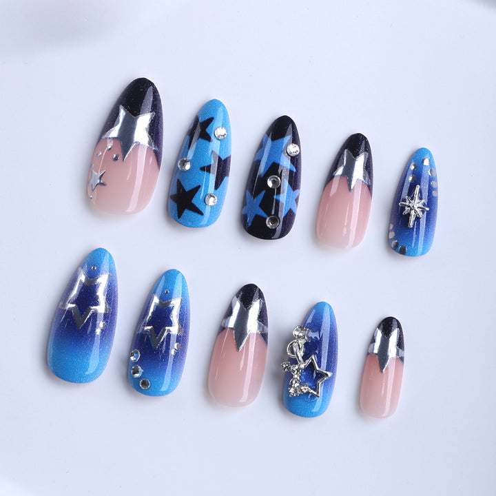 Artificial fingernails with Starlit design and glitter accents Bowlift