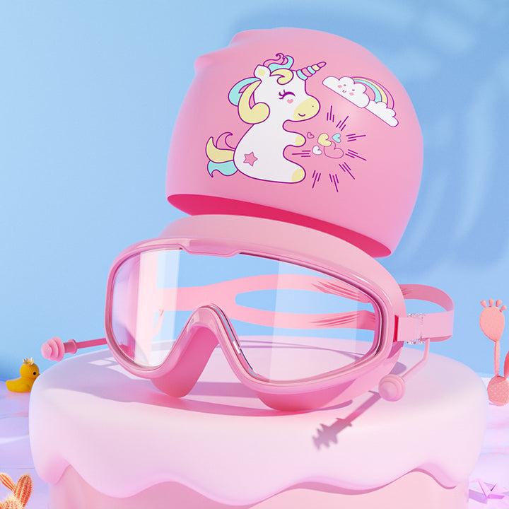 Kids Unicorn-Themed Swim Mask and Cap Set Bowlift