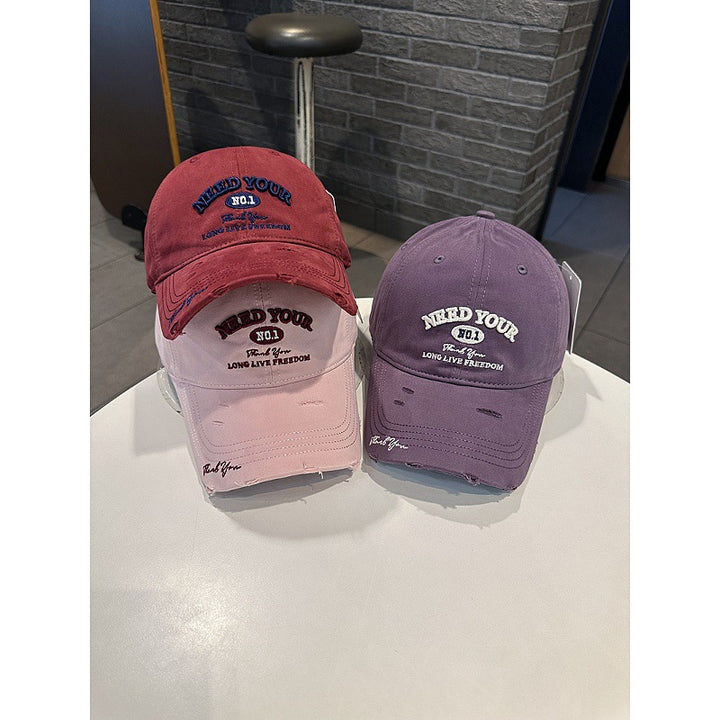 Men's Distressed Cotton Embroidered Baseball Cap Bowlift