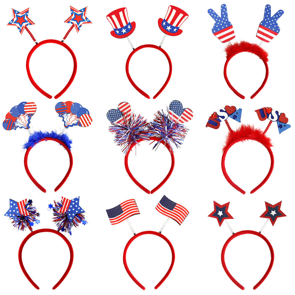 Women's Independence Day patriotic pompom headband with tinsel star toppers Bowlift