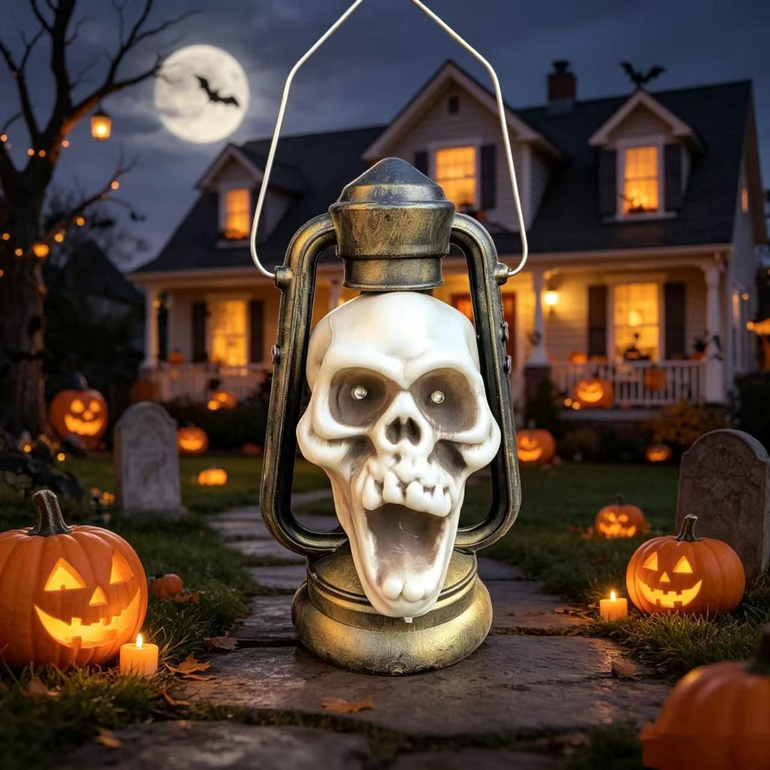 Vintage Metal LED Skull Lantern Table Centerpiece Bowlift