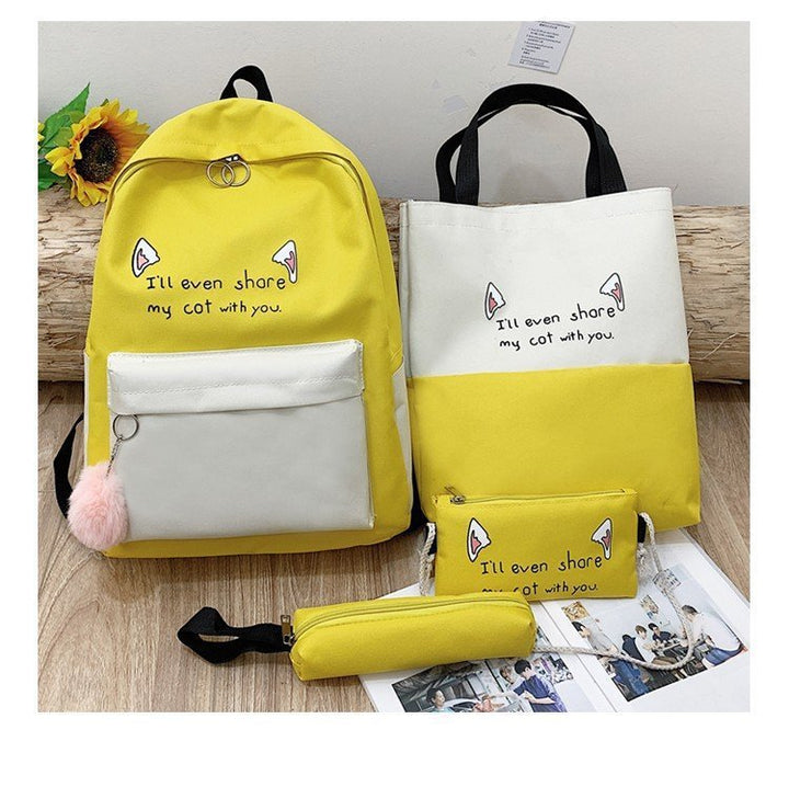 Fun-Themed Cat Print Backpack Set Bowlift