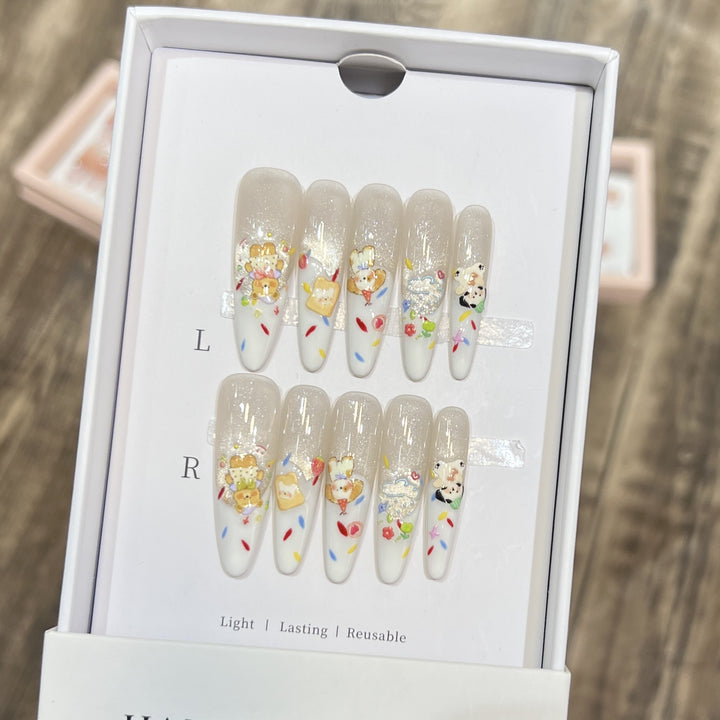 Decorative Press-On Nail Art Set with Glitter Accents Bowlift
