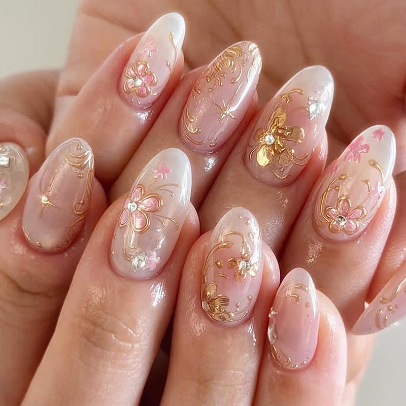 Decorative Press-On Nail Art Set with Floral Design Bowlift