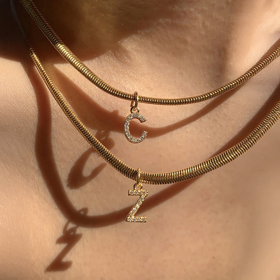 BowLift | Dainty Diamond Letter Initial Herringbone Necklace