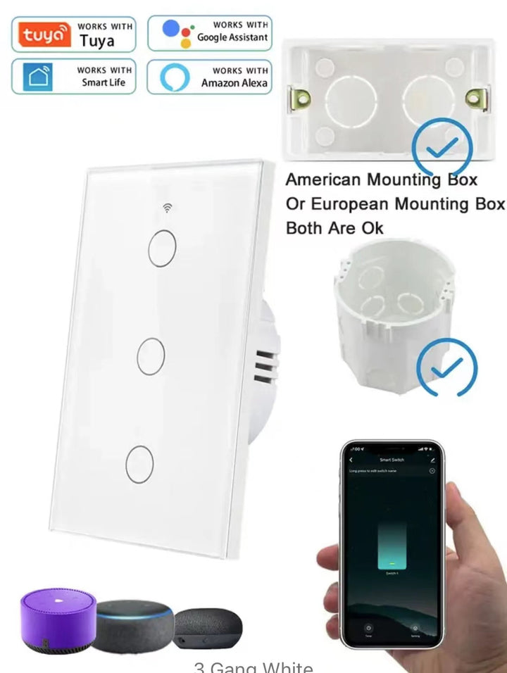 WiFi Touch Wall Switch Single Gang Crystal Glass Panel Smart Light Control Bowlift