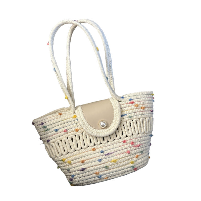 Women's Fashion Handbag with Colorful Cotton Weave Bowlift