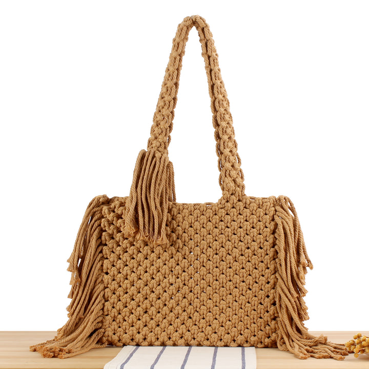 Handbag Made of Handmade Macramé with Elegant Fringe Decoration Bowlift