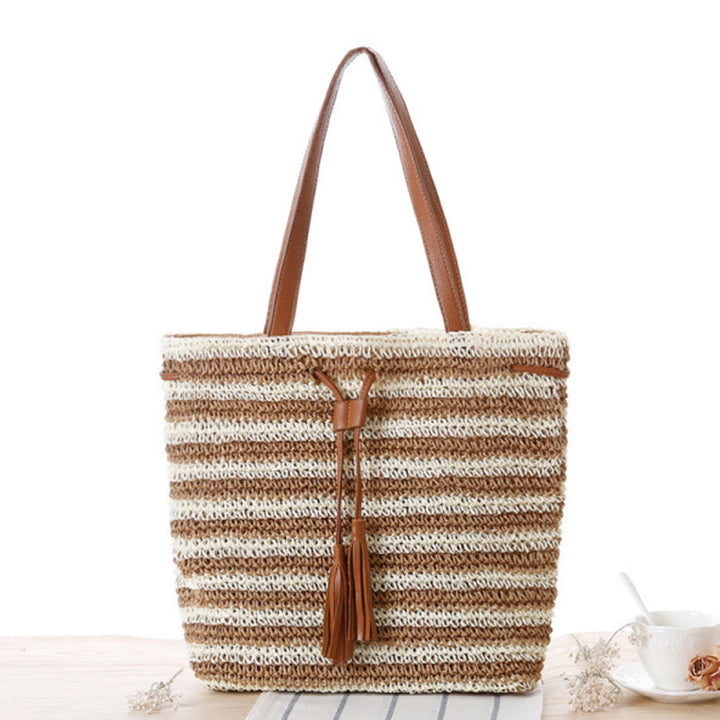 Stylish Bast Beach Bag with Leather Accents Bowlift
