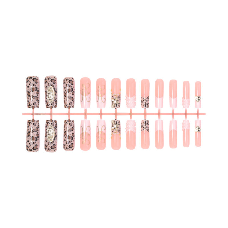 Premium Decorative Press-On Nail Art Set with Elegant Leopard Patterns Bowlift