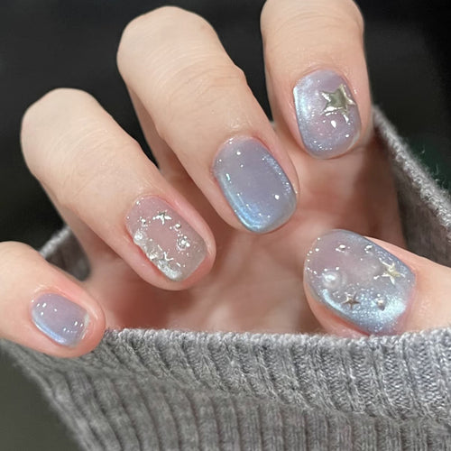 Artistic Press-On Nail Set with Celestial Theme Bowlift