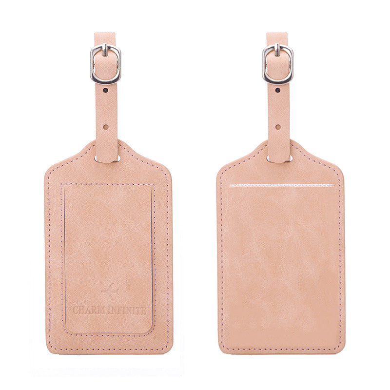vintage leather luggage tag with transparent ID window and adjustable buckle strap Bowlift