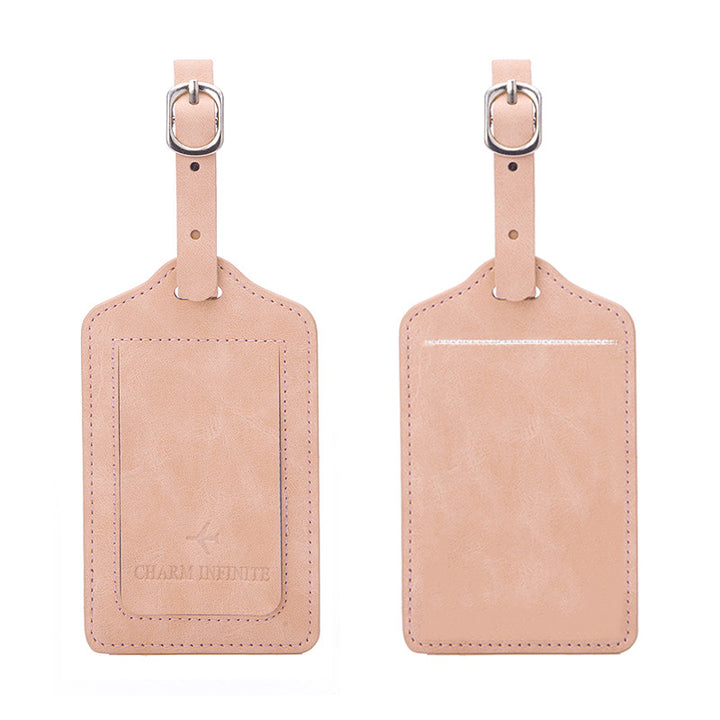 vintage leather luggage tag with transparent ID window and adjustable buckle strap Bowlift