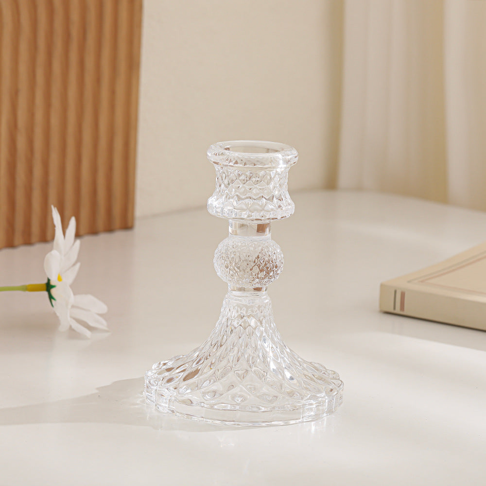 Crystal-cut Glass Candlestick Holder with Ribbed Stem Bowlift