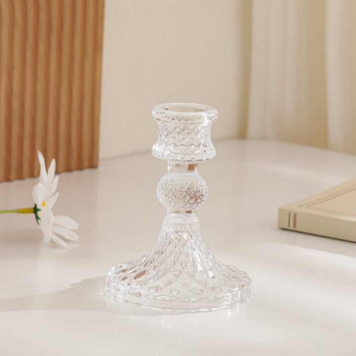 Crystal-cut Glass Candlestick Holder with Ribbed Stem Bowlift