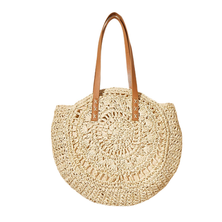 Handcrafted Round Straw Bag with Elegant Leather Handles Bowlift