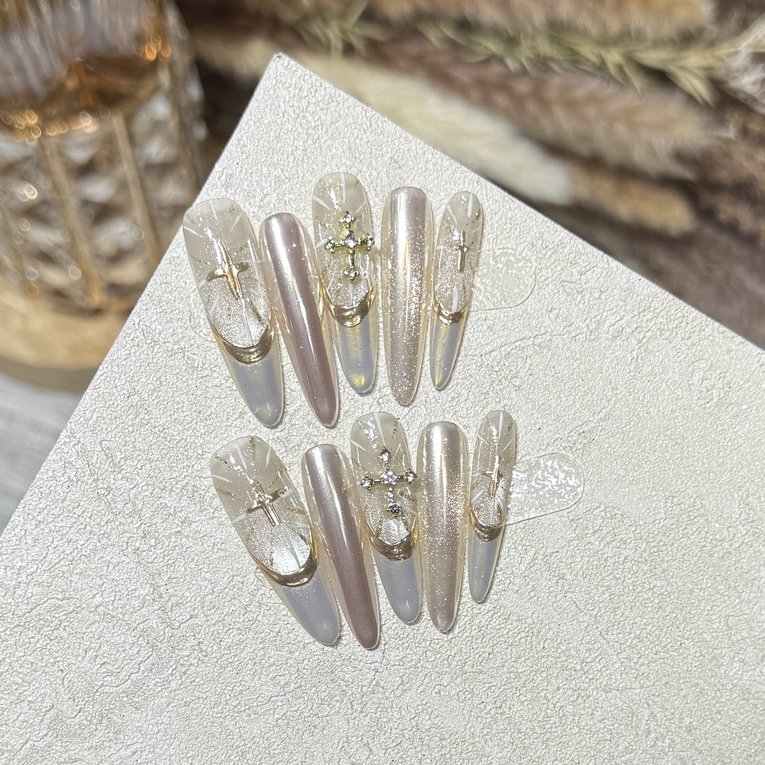 Glamorous Stiletto Press-On Nail Set with Artistic Accents Bowlift