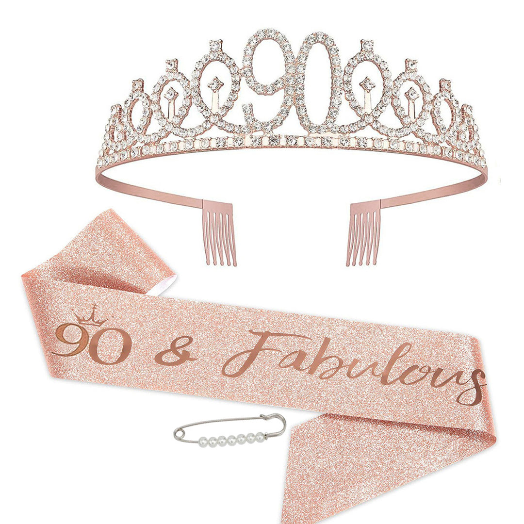 Women Crystal-Embellished Birthday Crown with Personalized Sash Bowlift