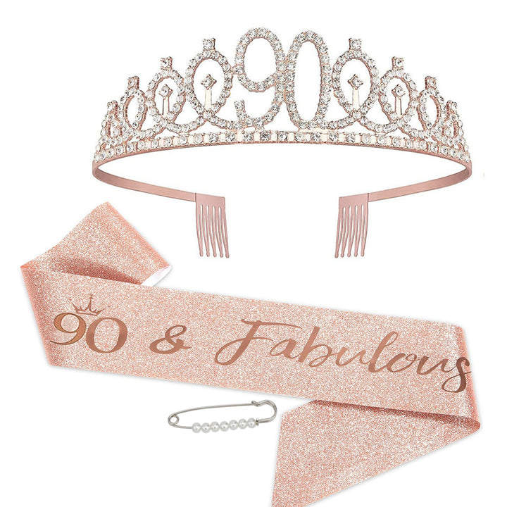 Women Crystal-Embellished Birthday Crown with Personalized Sash Bowlift