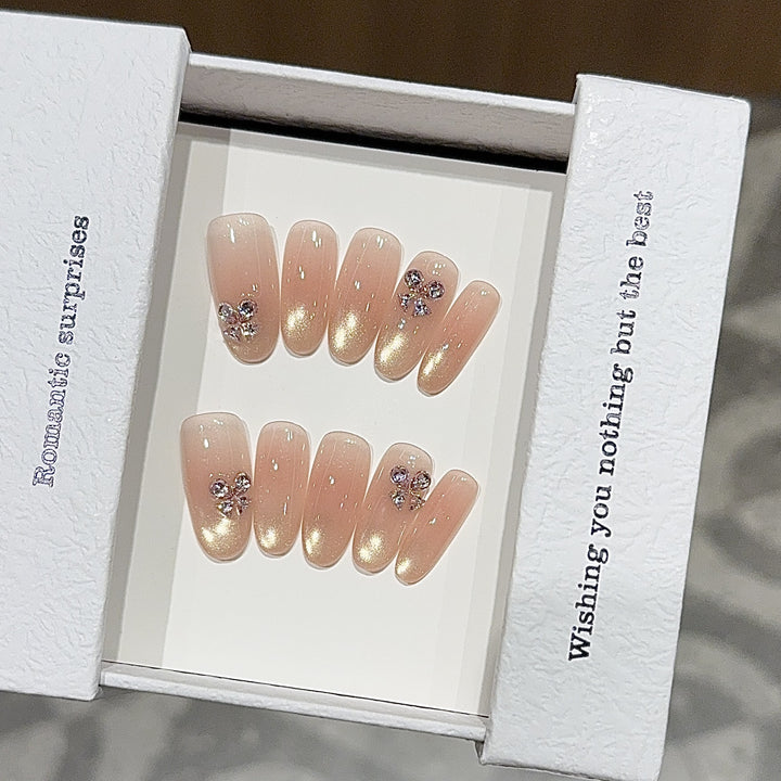 Elegant artificial nails with glitter and floral design Bowlift