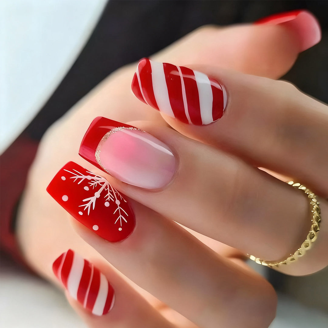 Artificial Nail Set with Colorful Flower Patterns Bowlift