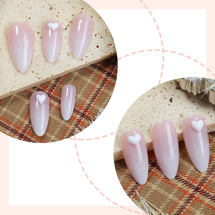 Elegant Press-On Nail Set with Heart Embellishments Bowlift