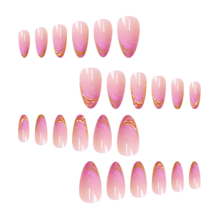 Elegant Stiletto Press-On Nail Extensions with Gold Tip Accents Bowlift