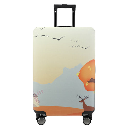 Unisex nan elastic motif suitcase cover made of stretchable polyester with handle and wheel openings Bowlift