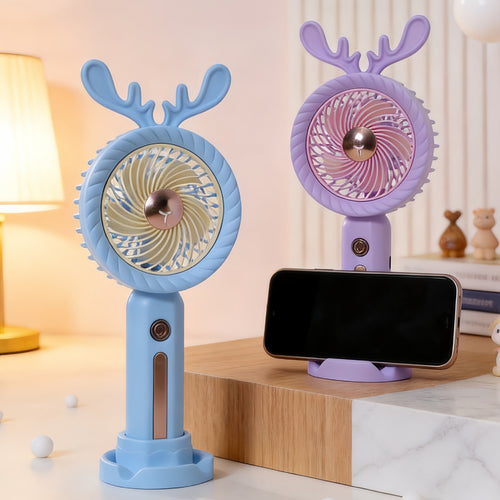 Women's Portable Hand Fan with Creative Antler Design Bowlift