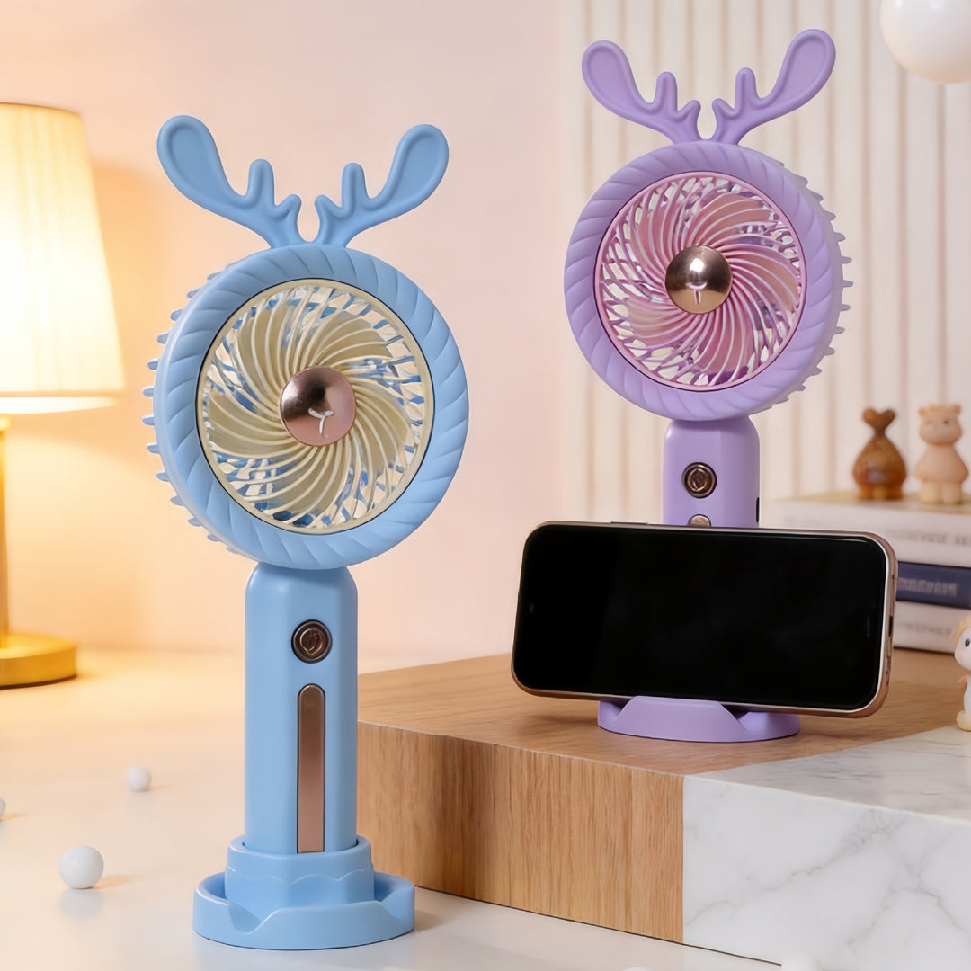Women Portable Handheld Fan with Creative Antler Design Bowlift