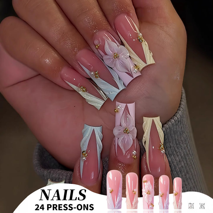 Floral Design Press-On Nails Bowlift