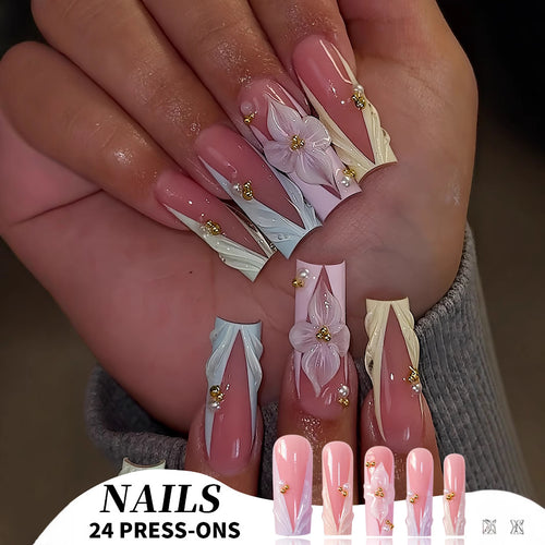 Floral Design Press-On Nails Bowlift