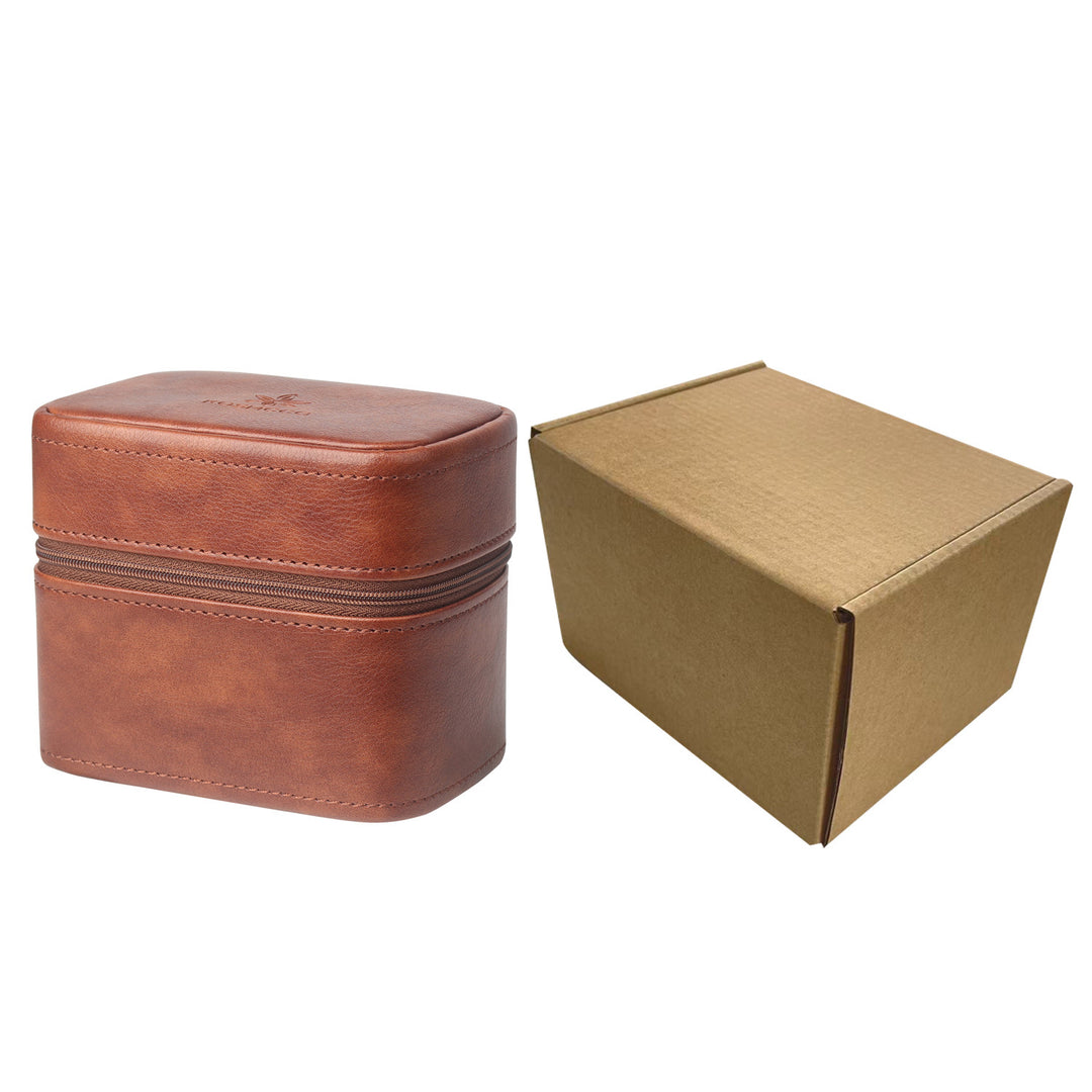 Compact Travel Leather Jewelry Organizer Box with Zippered Two-Tier Interior Bowlift