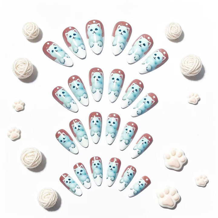 Creative artificial nails with playful cat design Bowlift