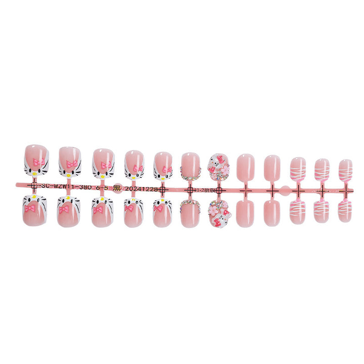 Artistic Press-On Nail Set with Cute Character Designs Bowlift