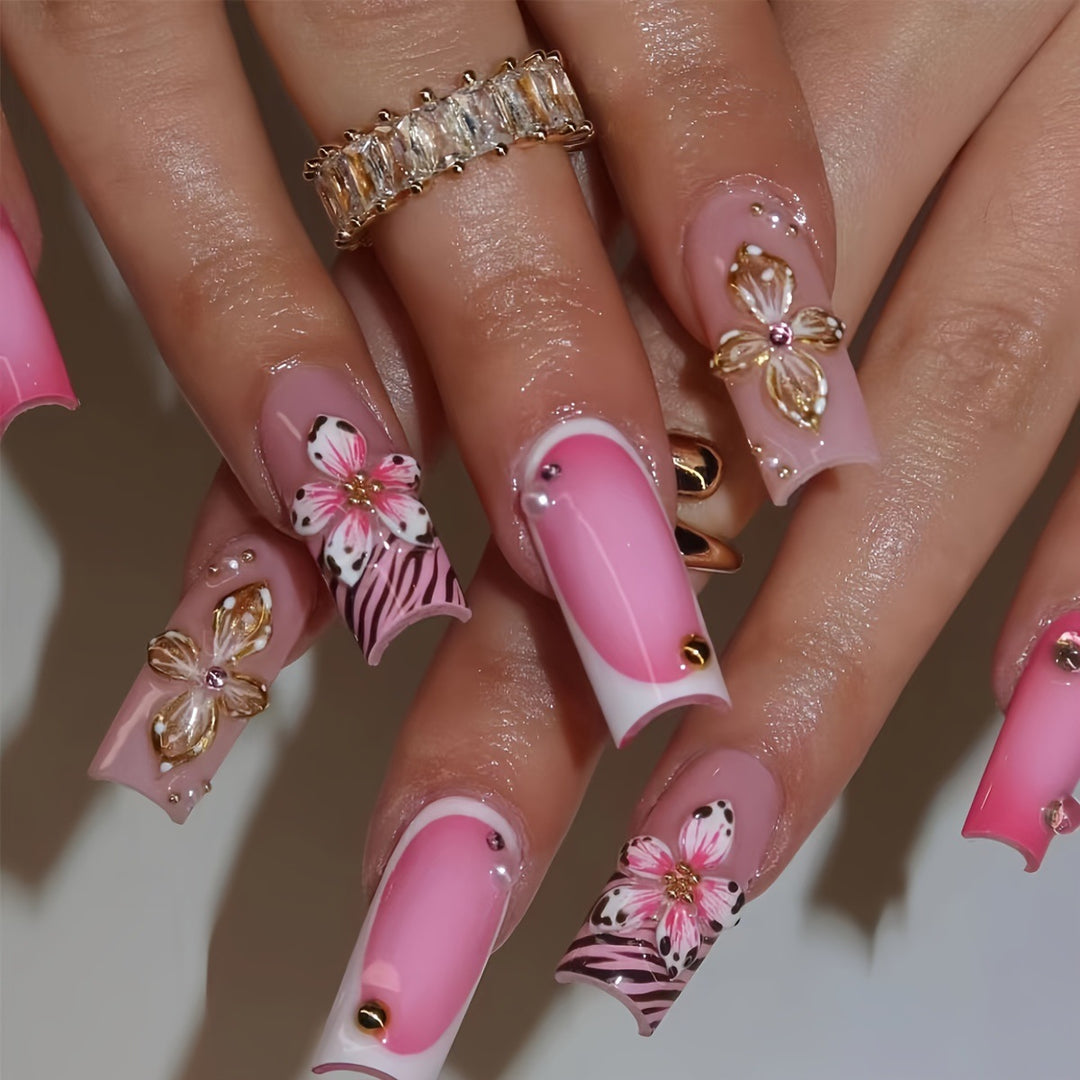 Artistic Floral Acrylic Nail Art Bowlift