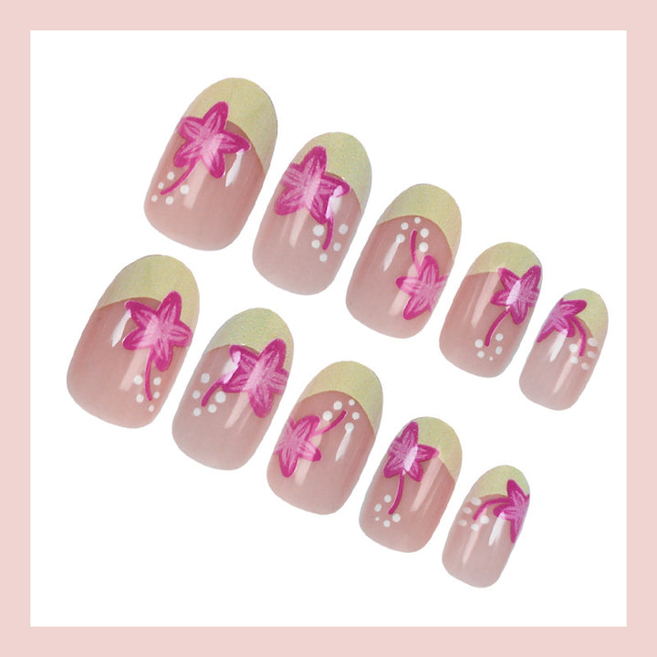 Artificial nail set with floral style and elegant tips Bowlift