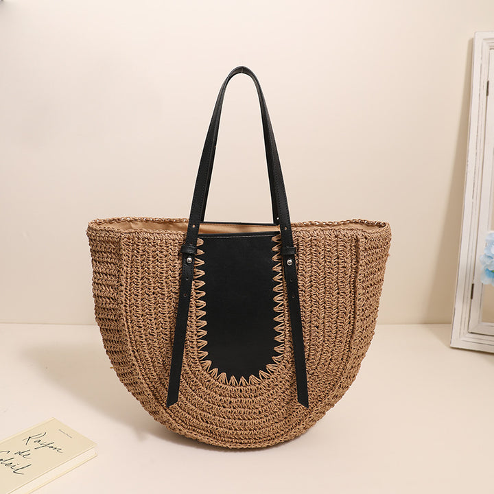 Elegant Handmade Straw Bag with Leather Accents Bowlift