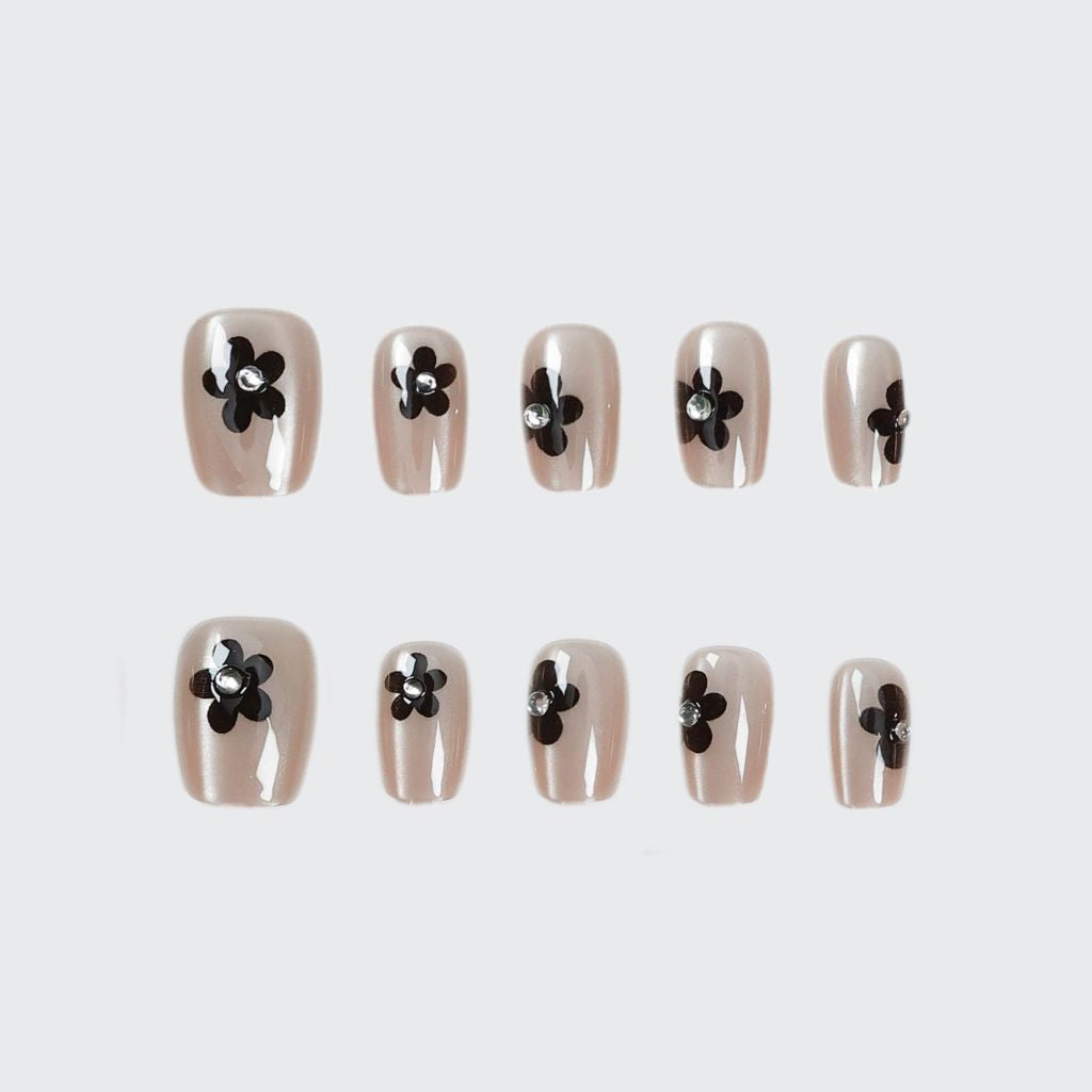 Floral Glitter Press-On Nail Art Bowlift