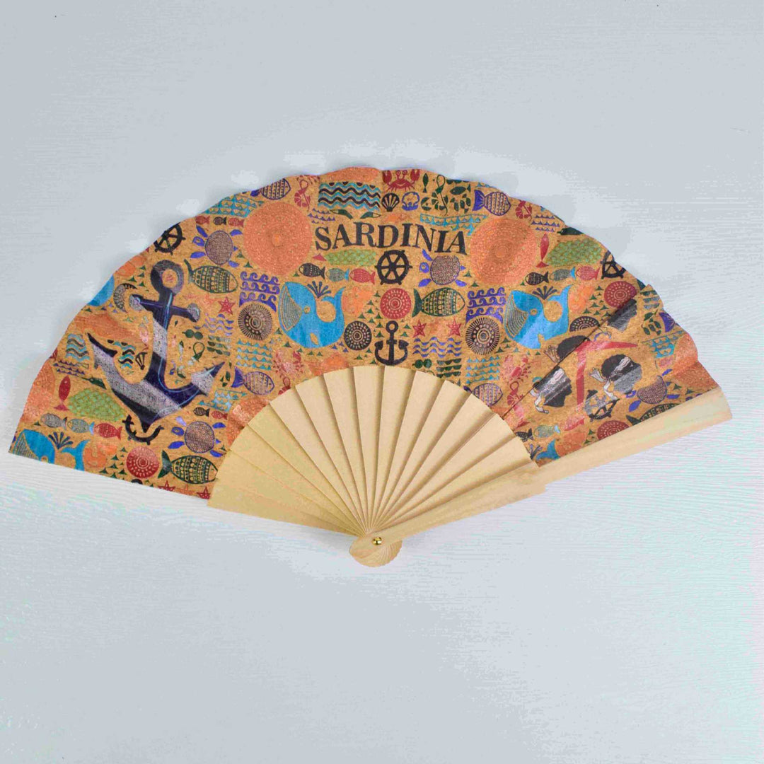Ladies fan with cultural motif and elegant wooden frame Bowlift